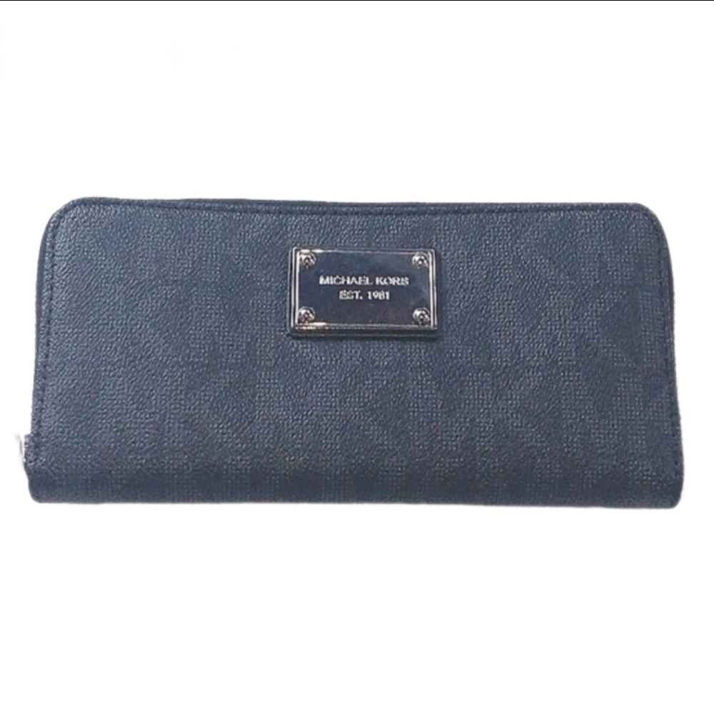 MICHAEL KORS JET SET CANVAS WALLET. BLK/GRY.